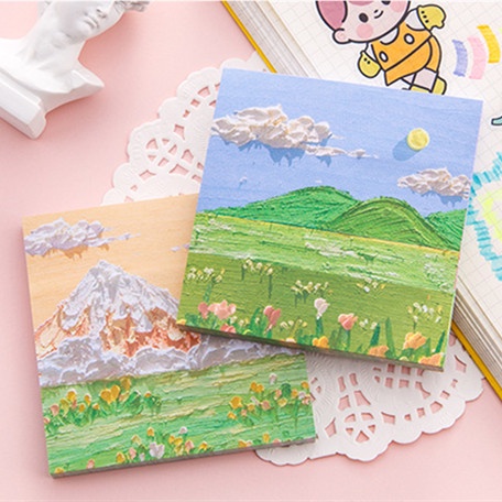 Set 80 Giấy Ghi Chú Mini Họa Tiết Tranh Sơn Dầu Dành Cho Học Sinh