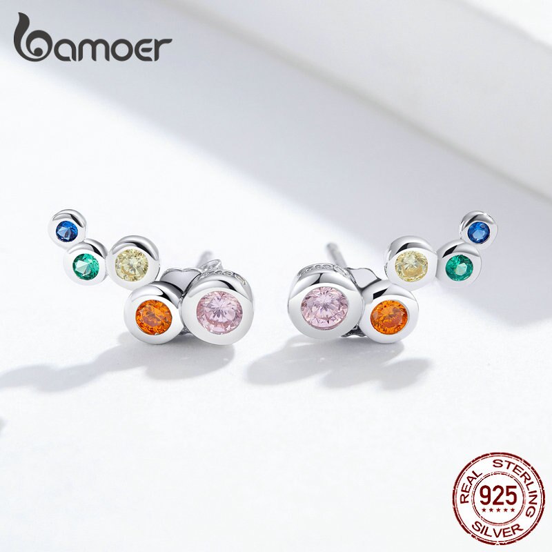 Đôi Bông Tai BAMOER BSE235 Bạc 925 Hình Bong Bóng Hình Học Đơn Giản Dành Cho Nữ