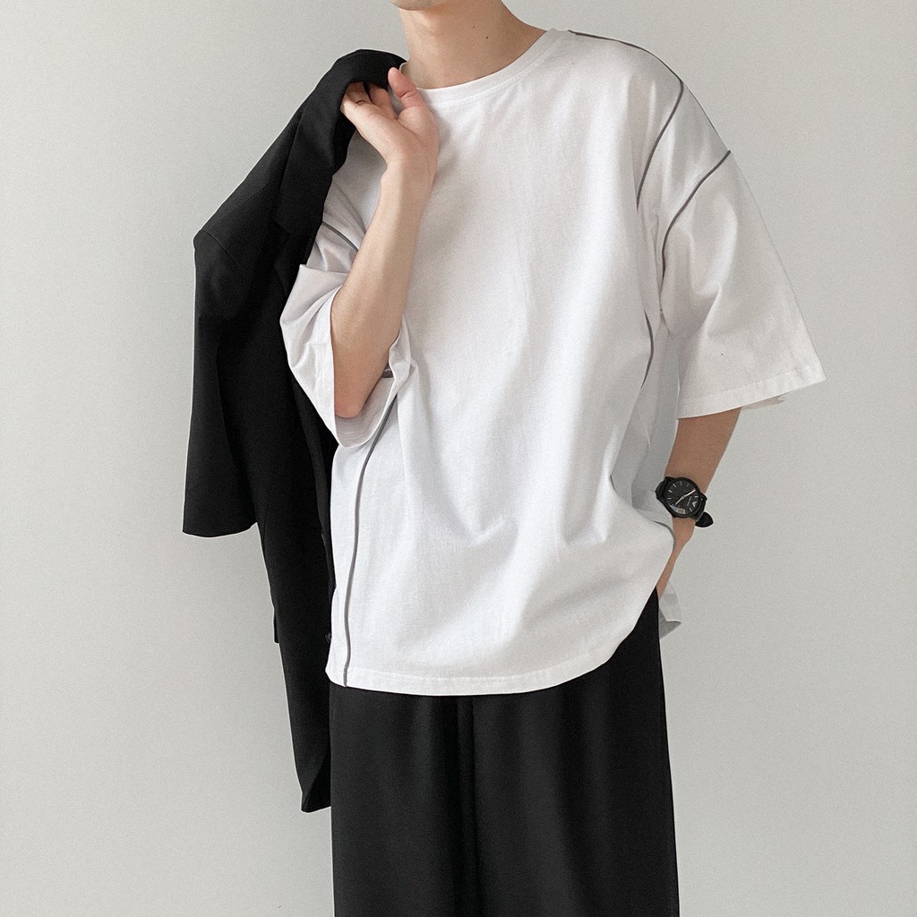 Áo thun nam unisex đơn giản màu đen trắng form rộng giống hình