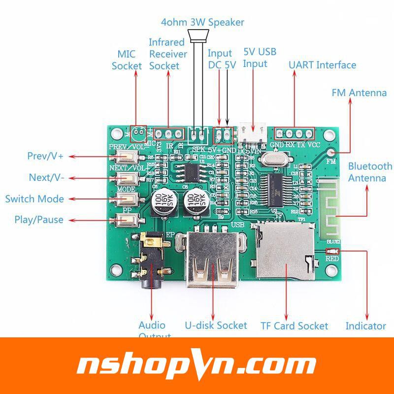 Mạch âm thanh Bluetooth 5.0 - TF - USB - BLE - SPP BT201