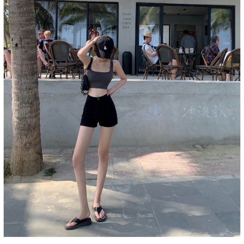 Quần short denim COZOKC lưng cao dáng ôm dễ phối đồ hợp thời trang