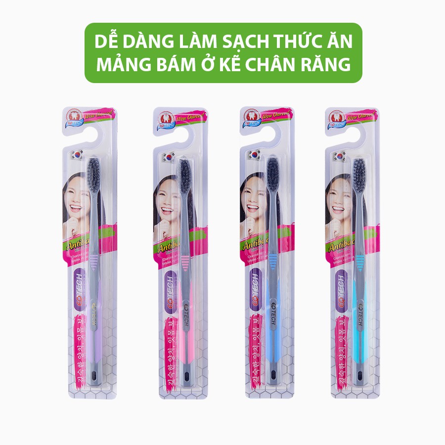 Bàn chải đánh răng EQ Tech WOW Charcoal Antibac Slim Soft bàn chải lông mềm Hàn Quốc diệt khuẩn khử mùi bảo vệ nướu lợi