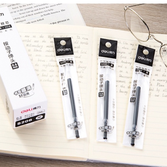 Ruột Bút Gel Deli S206 Ngòi 0.5mm Dùng Thay Thế Cho Bút Bi Bấm A057B, A575, S101.