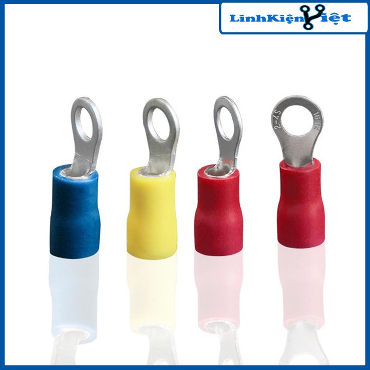 Gói 100 chiếc đầu cos tròn RV2 đủ loại 3mm-4mm-5mm 3 màu đỏ vàng xanh dương bọc phủ nhựa