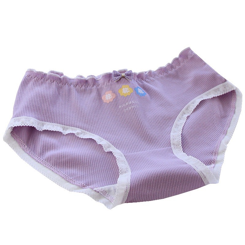 Quần Lót Nữ Cotton len tăm viền nhún đính nơ nhỏ dễ thương mã A305 | BigBuy360 - bigbuy360.vn