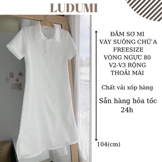 Đầm sơ mi dáng dài xẻ tà -Váy suông basic trẻ trung cá tính