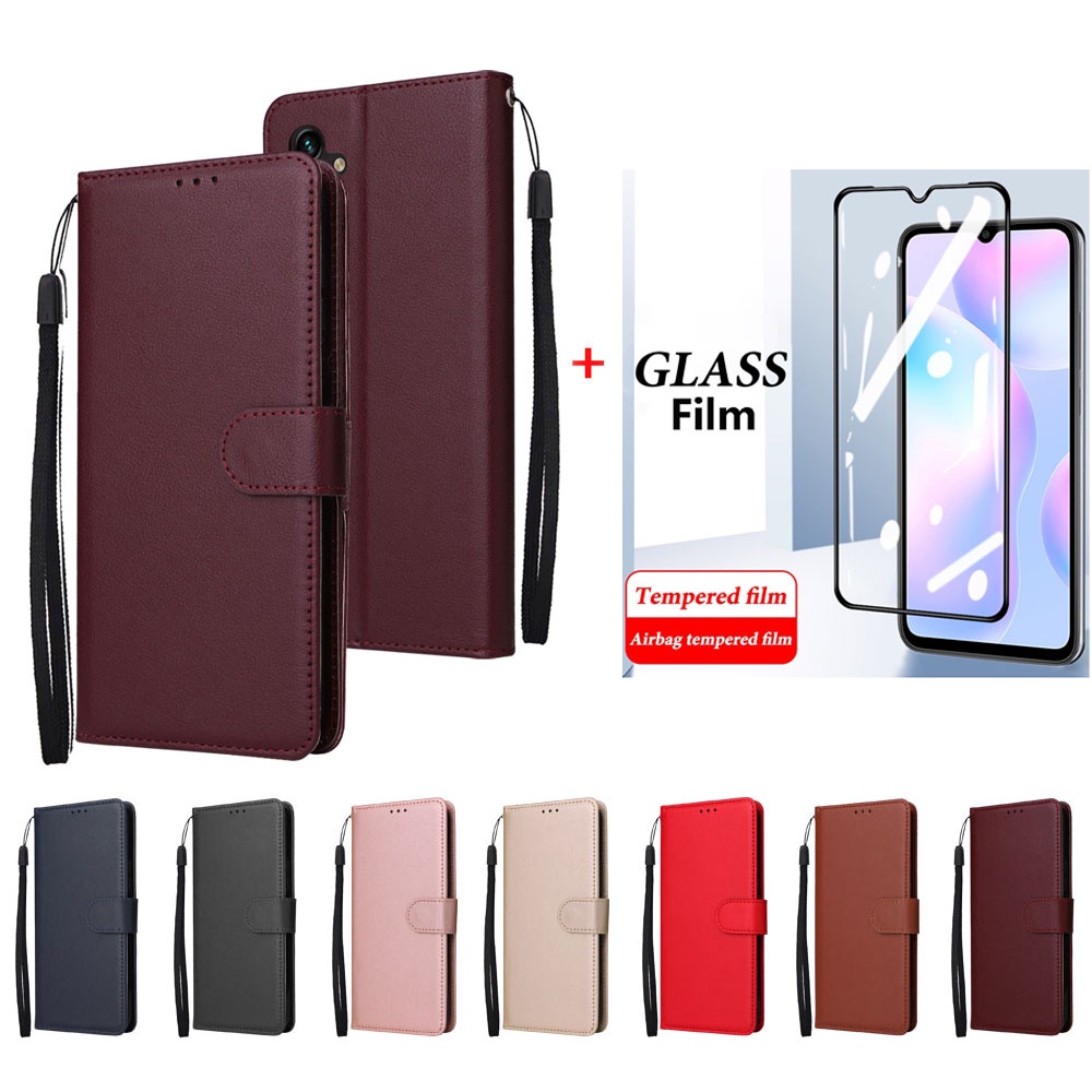 Bao Da Điện Thoại Dạng Ví Nắp Lật + Miếng Dán Cường Lực Bảo Vệ Màn Hình Cho iPhone 12 Pro Max 12 Mini 13 Mini 13 Pro Max