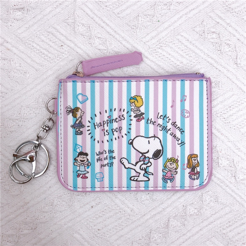 Ví Da Đựng Thẻ / Tiền Xu / Thẻ Họa Tiết Hoạt Hình Charlie Snoopy Dễ Thương Kèm Móc Khóa Tiện