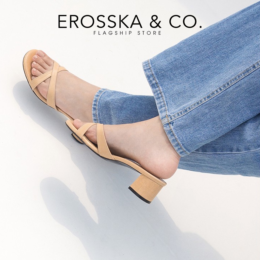 Erosska - Dép cao gót mũi vuông quai chéo kiểu dáng Hàn Quốc màu nude _ EM082