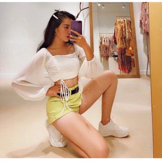 Áo rút dây đũi croptop bánh bèo