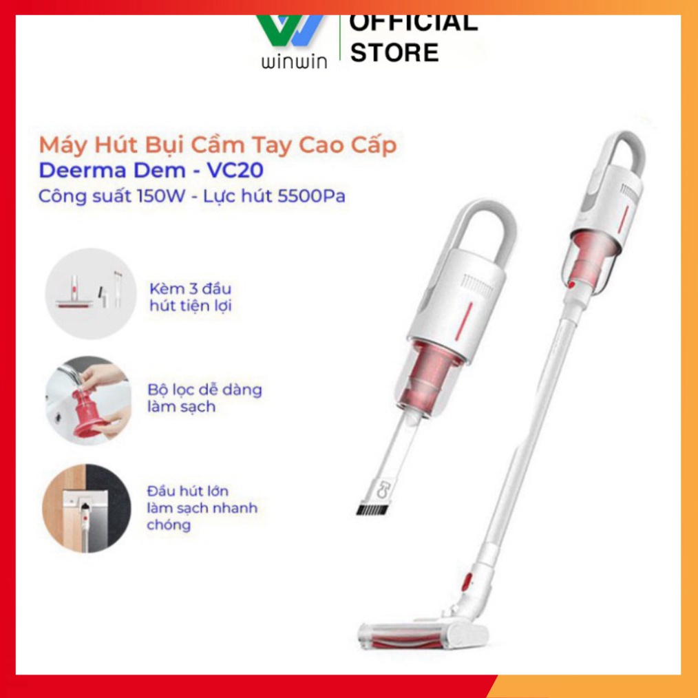 Máy Hút Bụi Cầm Tay DEERMA VC20 Plus Bản Quốc Tế, Công suất 150W, Pin 2200mAh, 3 Đầu Độ Hút_Vimart