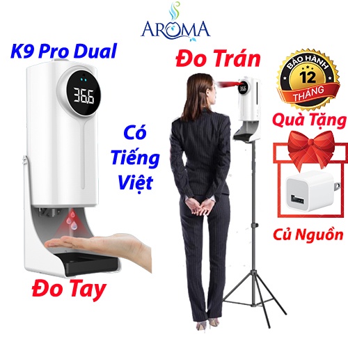 Máy xịt sát khuẩn tự động k9 pro dual , Đo nhiệt độ cả trán và tay chinh xác, khử khuẩn sát khuẩn tay