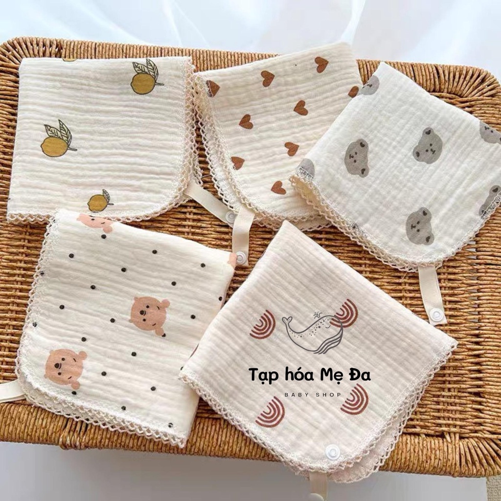 Khăn yếm/khăn sữa đa năng 2 trong 1 vải xô muslin cao cấp 4 lớp họa tiết gấu/hoa vintage Hàn Quốc cho bé