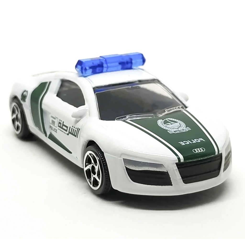 Majorette Audi R8 - Dubal Police - Màu trắng / Bánh xe 5SV / tỷ lệ 1 / 58 (3 inch) không có gói