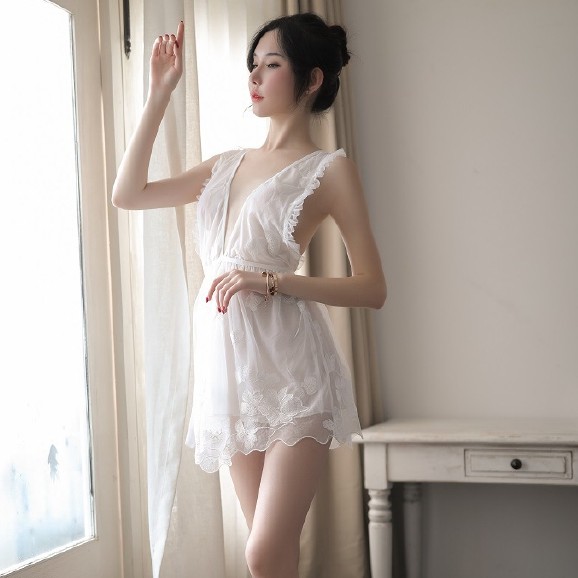 Floral embroidered dress Sexy pajamas sexy lace pajamas piercing fashion female dress with two strings white | BigBuy360 - bigbuy360.vn