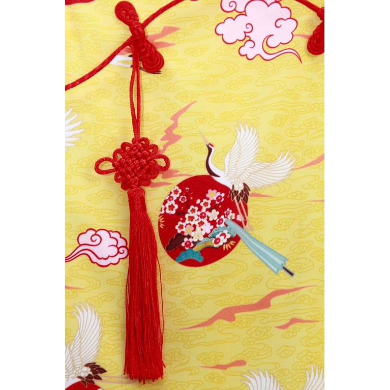 Đầm sườn xám đẹp cho bé gái mặc tết họa tiết chim hạc size 12-35kg hàng thiết kế cao cấp