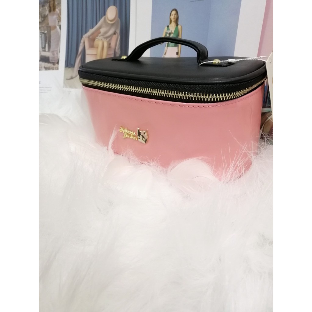 Hộp đựng mỹ phẩm có kính màu hồng PU #RebeccaBonbon chú cún Nhật Bản