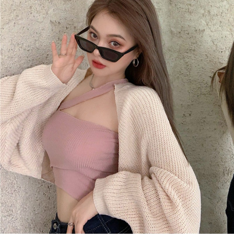 Áo khoác cardigan QADCOL dệt kim tay dài/ Áo không tay QADCOL thời trang dành cho nữ