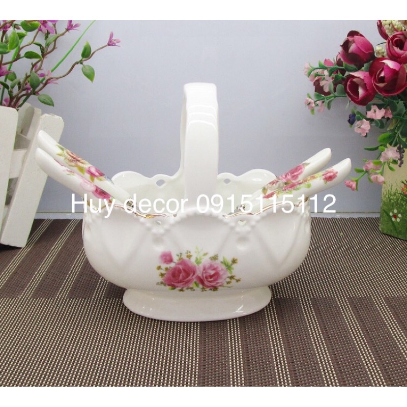 giỏ sứ đựng thìa dĩa cao cấp hình ovan