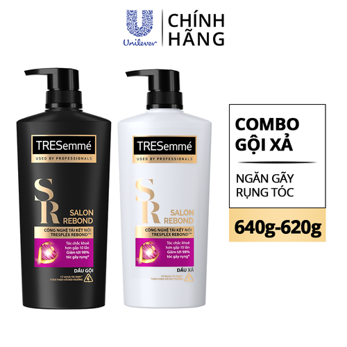 Combo Gội 640g, Xả 620g Tresemme Salon Rebond Cho Tóc Hư Tổn Do Tạo Kiểu Công Nghệ Tái Kết Nối Giúp Ngăn Gãy Rụng Tóc