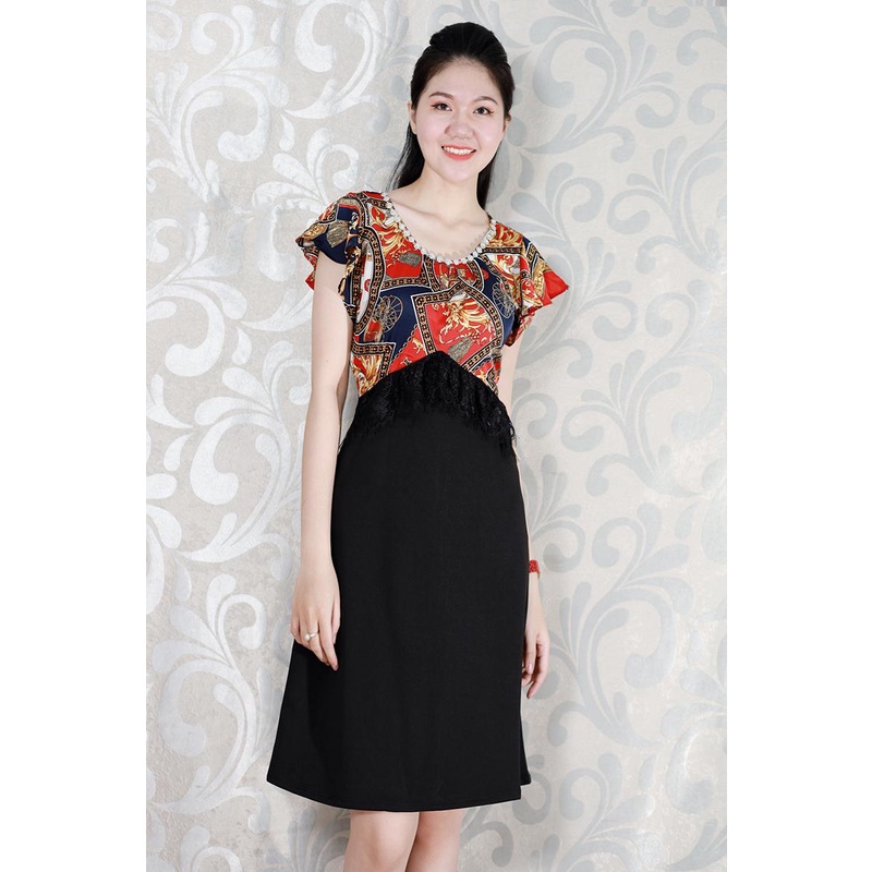 SHOPPRO - THỜI TRANG TRUNG NIÊN - ĐẦM SUÔNG QUÝ BÀ KIỂU ĐẦM SUÔNG CHỮ A PHỐI REN ĐÍNH ĐÁ HỌA TIẾT ĐẸP 3074 3299