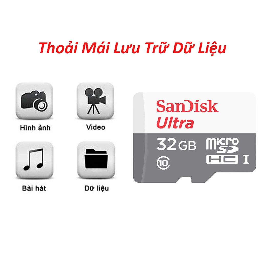 Thẻ nhớ microSD Sandisk Ultra 32GB upto 80MB/s - Thẻ Sandisk chuyên dụng cho Camera | BH 5 Năm