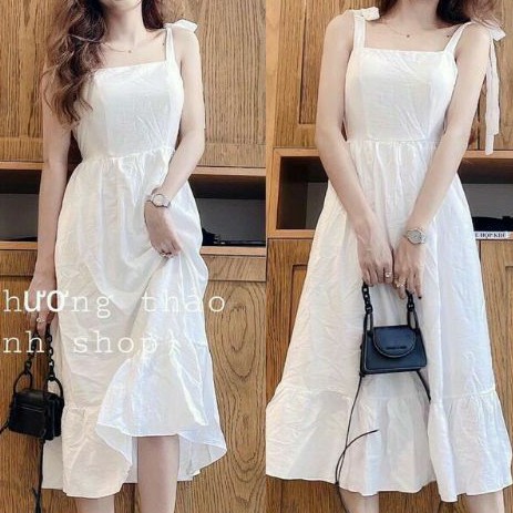 [ Mã FAMAYWA2 giảm 10K đơn 50K] Đầm 2 dây cột nơ vải đũi cao cấp chất mịn và mát. | BigBuy360 - bigbuy360.vn