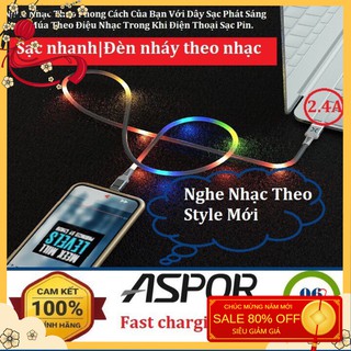Cáp sạc nhanh 2A có led cảm ứng âm thanh cho iPhone/Micro/Type C