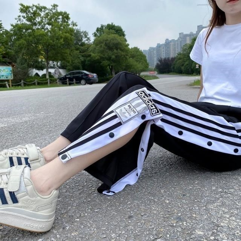 Adidas Men's and Women's Retro Button Casual Pants Sports Button Pants Straight Pants