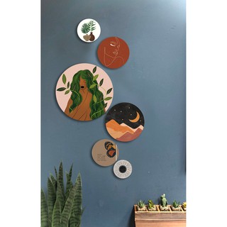 Set decor dán tường BOHO - tranh tròn dán tường kèm băng keo 3m, chất liệu nhựa foam 5mm, tranh chống nước.