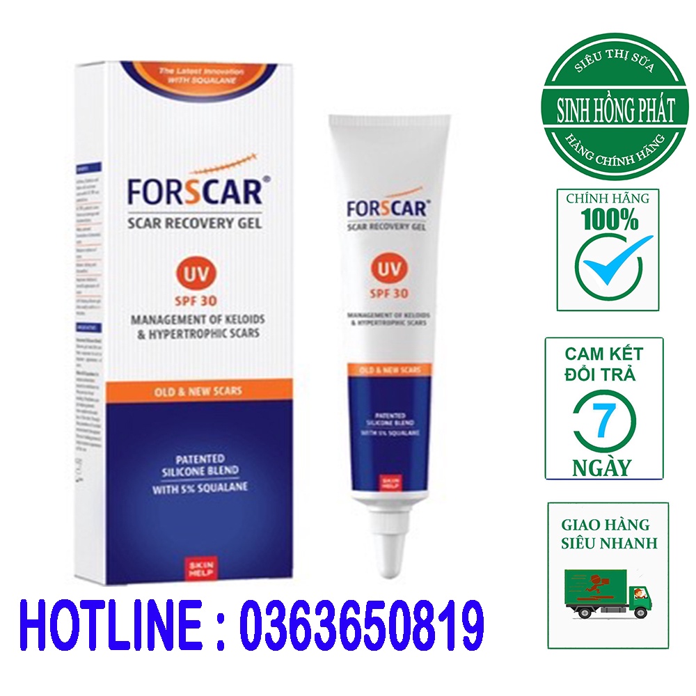 Kem mờ sẹo Forscar. Giúp mờ sẹo lồi, sẹo thâm, sẹo lâu năm, sản phẩm được tin dùng tại chấu Âu và Mỹ