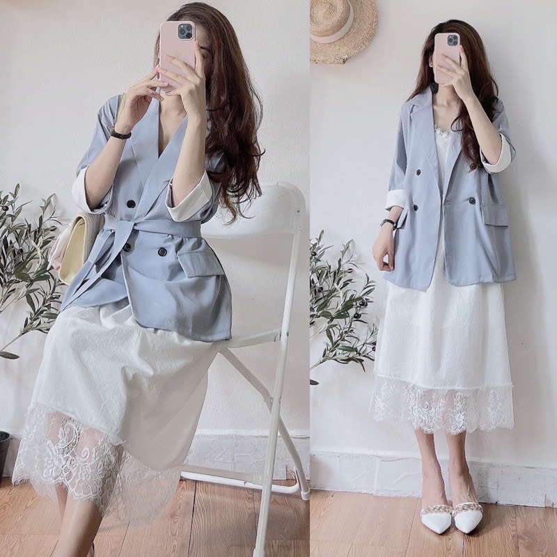 [Ảnh thật/Video]Áo blazer Hàn Quốc tay lỡ kèm đai sang chảnh | BigBuy360 - bigbuy360.vn