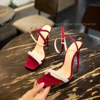 sandal quoai đá mũi vuông đỏ đô( clip chính chủ+ ảnh thật)
