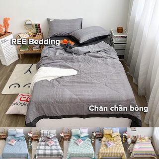 Bộ chăn ga gối Chần Bông caro REE Bedding chất Cotton TC nhiều màu đủ size giường nệm