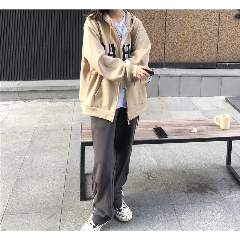 Áo Khoác cardigan Có Nón Dáng Rộng Dày Dặn Màu Xám Thời Trang Mùa Xuân Cho Nữ