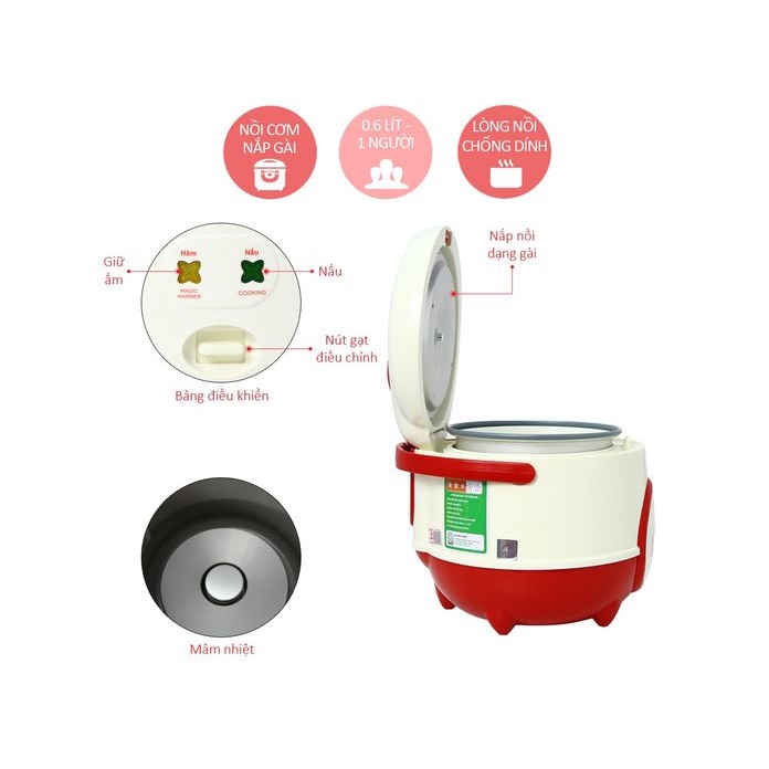 Nồi Cơm Điện Nắp Gài 0.6 Lít Happy Cook HC-060