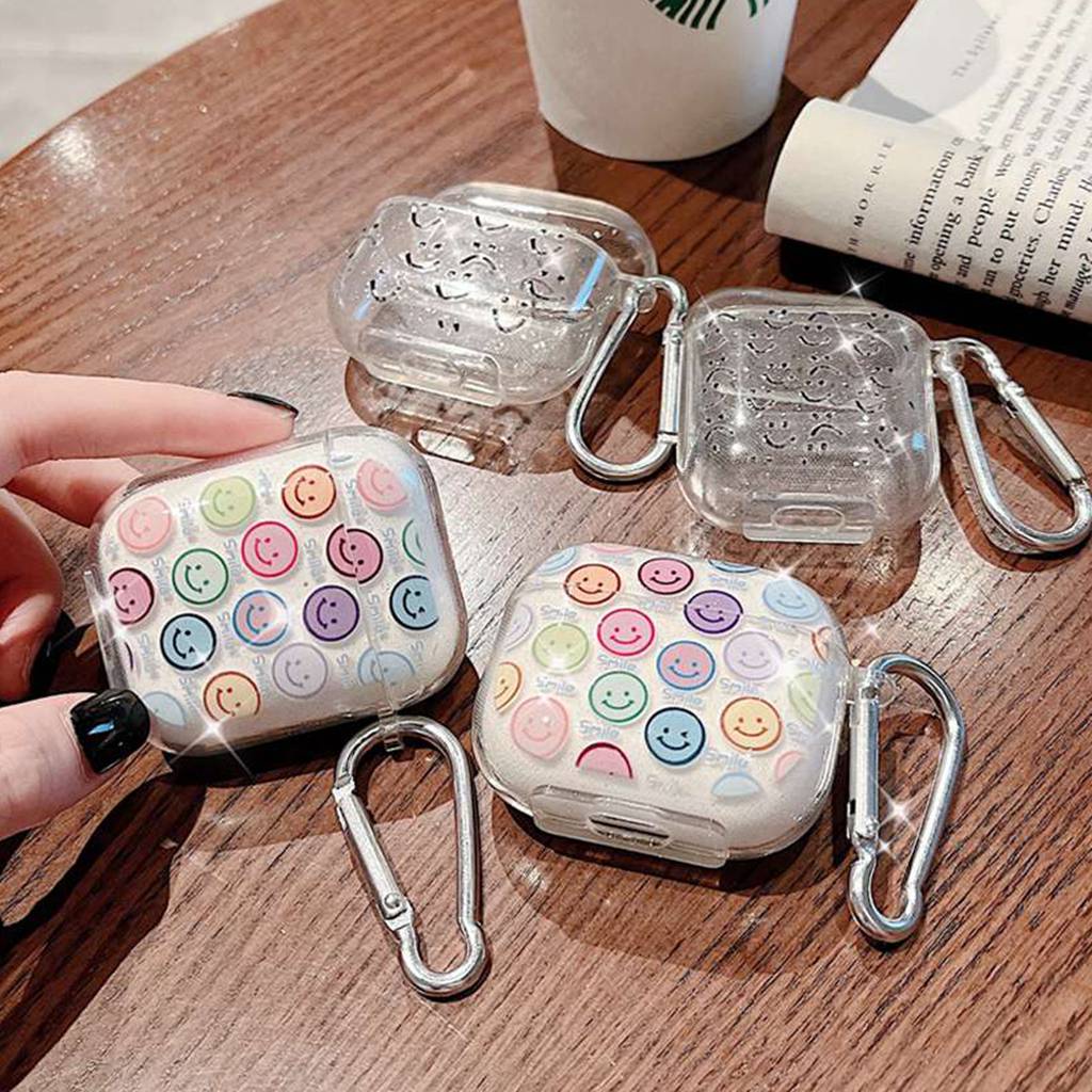 Vỏ Bảo Vệ Hộp Sạc Tai Nghe Airpods 1 2 3 Pro Bluetooth Không Dây Chất Liệu TPU Mềm Hình Mặt Cười Đính Kim Tuyến Lấp Lánh