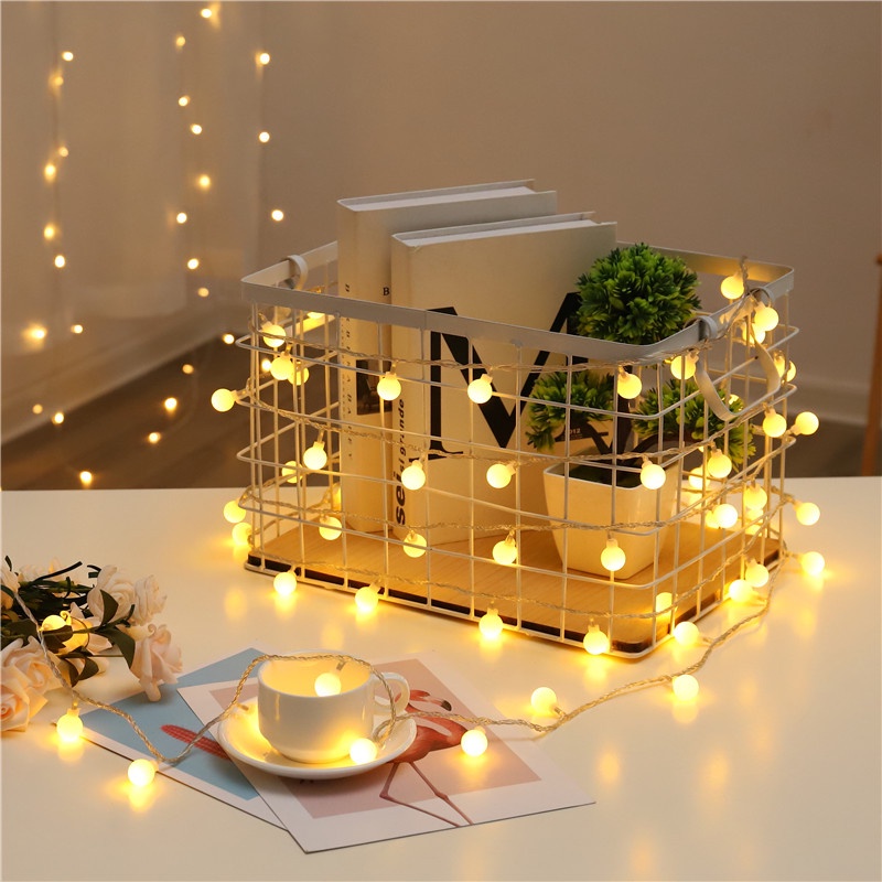 Đèn trang trí phòng ngủ CHERRY BALL hình tròn - Decor trang trí - Dây đèn Led - 2 chế độ nhấp nháy màu vàng ấm xinh xắn