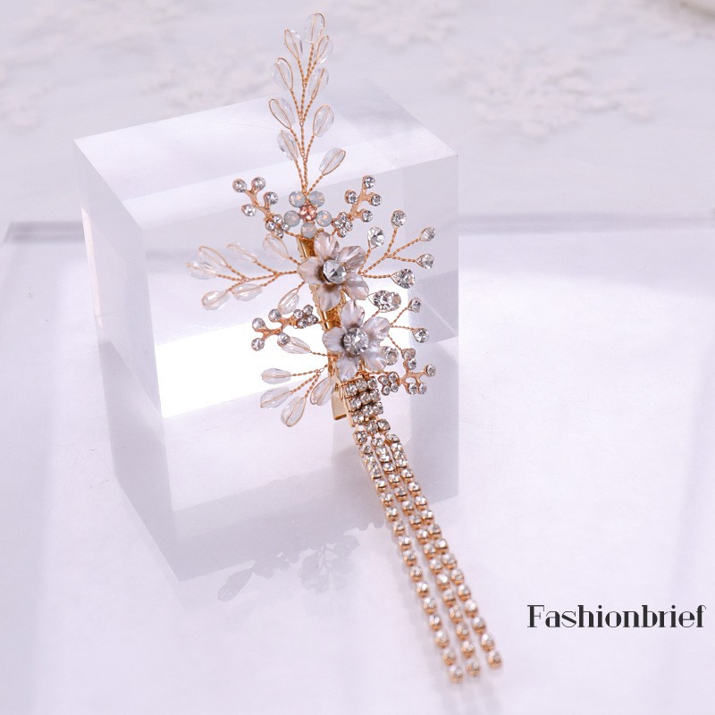 Trâm cài tóc tua rua đính đá pha lê phong cách Hàn Quốc cho cô dâu