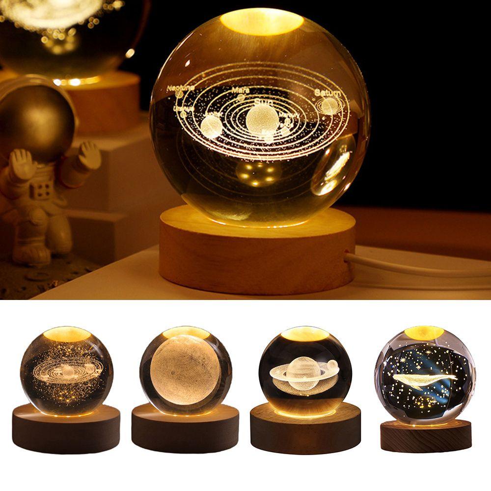 WAPKTY Đèn Chiếu Hình Quả Bóng 3D Đế Gỗ Dùng Trang Trí Nhà Cửa|Đèn LED Hình Mặt Trăng Trang Trí Phòng Ngủ