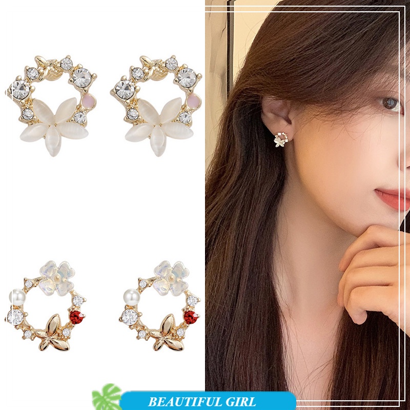 Khuyên Tai Hình Vỏ Sò/Hoa Hồng Đính Đá Zircon/Ngọc Trai/Hoa Hồng Lãng Mạn Nữ Tính