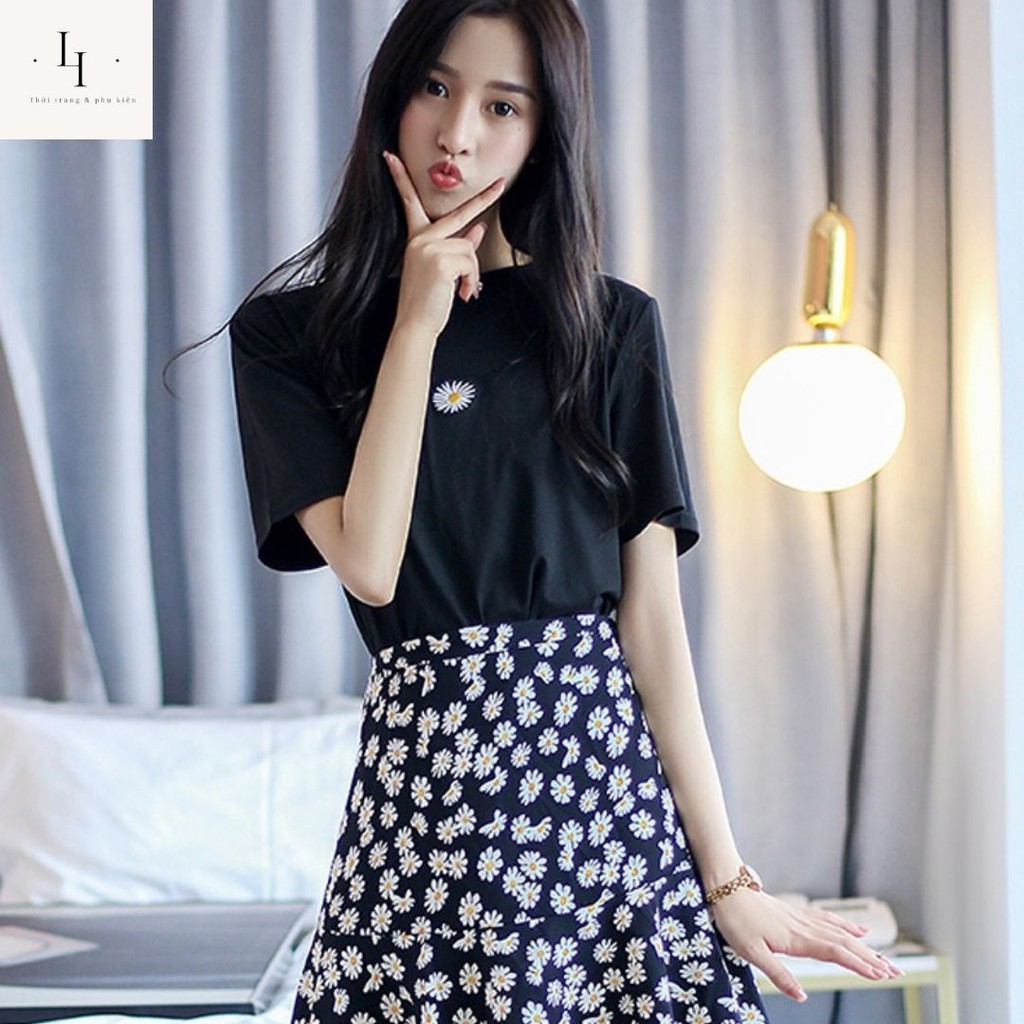 Set váy áo hoa nhí babydoll gồm chân váy chữ A 2 lớp và áo thun nữ hoa cúc Liao shop | BigBuy360 - bigbuy360.vn