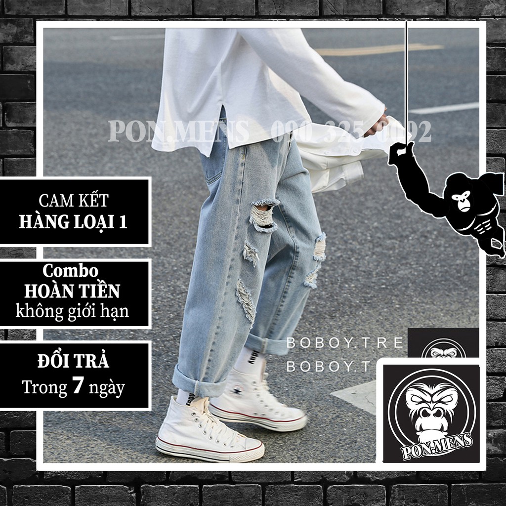 Quần baggy jean nam nữ ống rộng rách gối mới 2021 | BigBuy360 - bigbuy360.vn