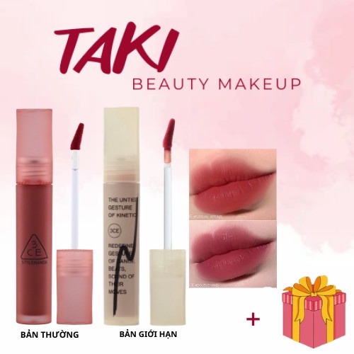 Son Kem Lì 3ce Blur Water Tint- Sepia- Laydown- Coral Moon- Play Off