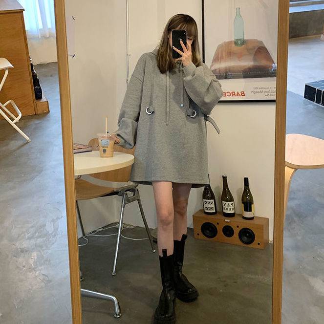 MỚI Đầm hoodie lửng ôm eo size lớn thời trang xuân thu cho nữ