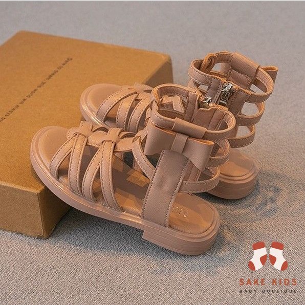 Giày chiến binh bé gái cao cổ quai chéo phối Nơ dễ thương khóa kéo chất da PU siêu mềm phong cách Hàn Quốc MG6001