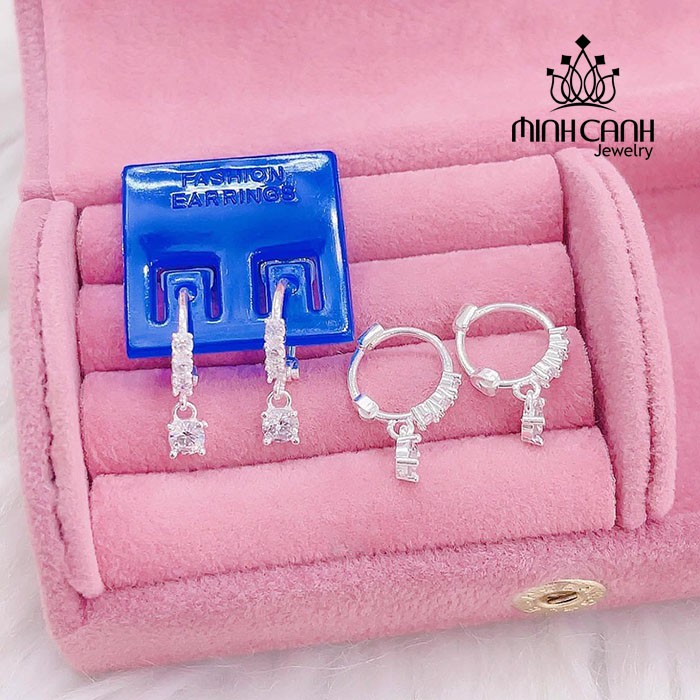 Bông Tai Bạc Ý S925 Dạng Tròn Treo Đá - Minh Canh Jewelry