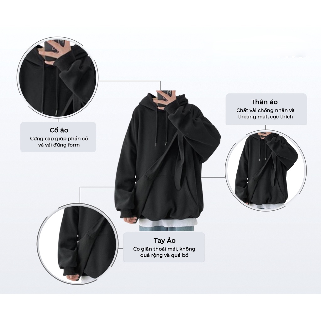 Áo Khoác Hoodie Nam, Nữ Hoodie Basic Unisex Nỉ From Rộng Màu Đen HDT900