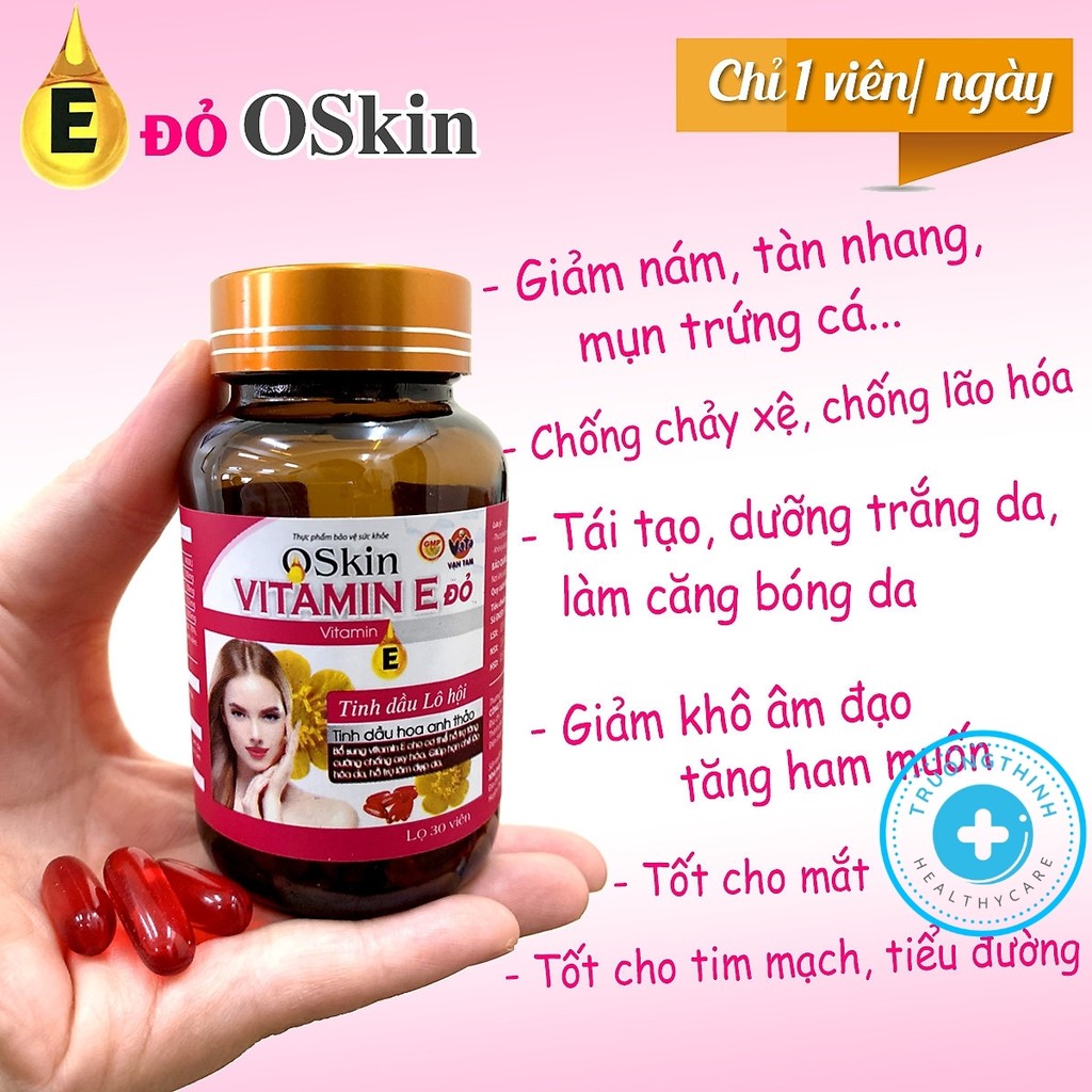 Oskin vitamin E đỏ, làm đẹp da, hạn chế lão hóa