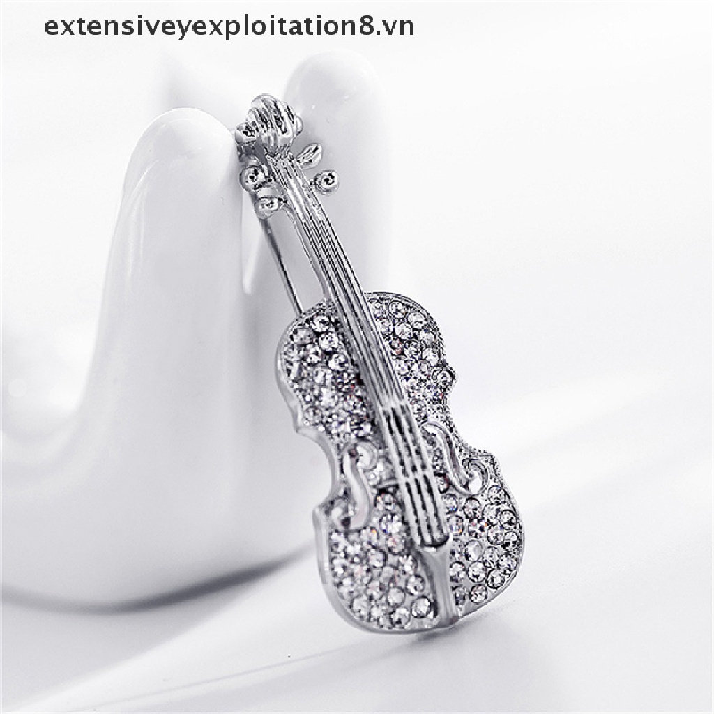 Ghim Cài Áo Mạ Vàng / Bạc Hình Đàn Violin Đính Đá Pha Lê Thời Trang